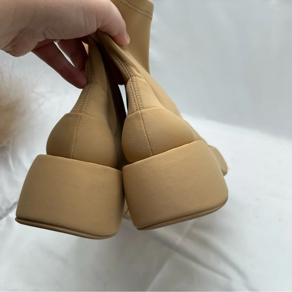 Free People Paloma Barcelo Anything Goes Stretch Boots Tan Beige Platform 39